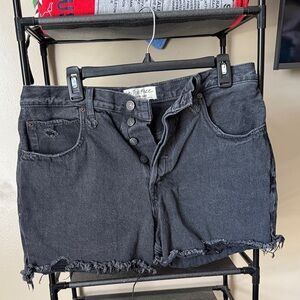 Free People Washed Black Frayed Hem Denim Shorts